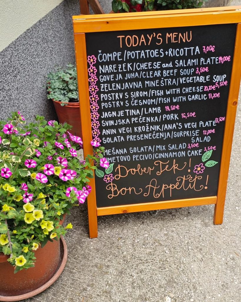 menu Gostišče v Triglavskem narodnem parku